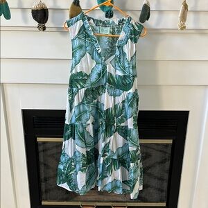 Tropical Leaf Print Sleeveless Dress